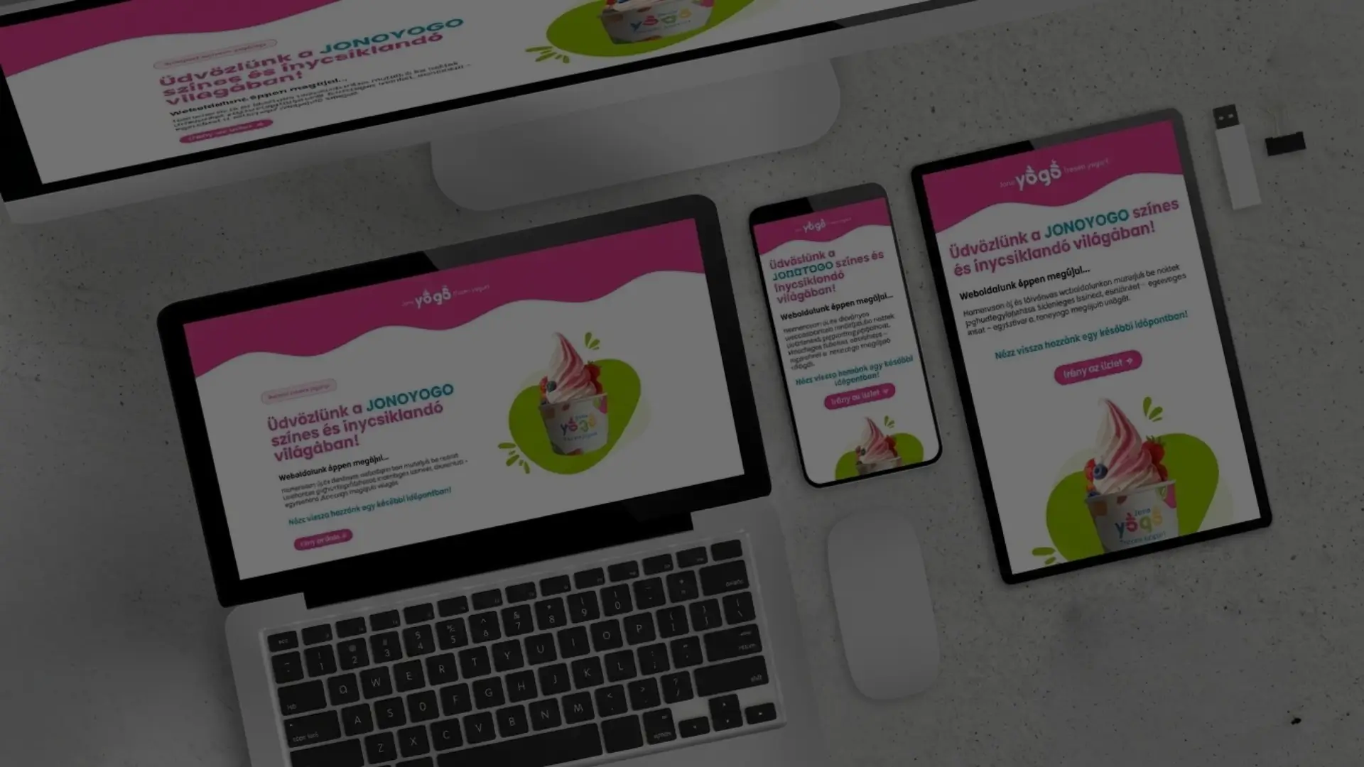JONOYOGO fagylaltozó weboldala asztali gépen, laptopon, tableten és mobilon